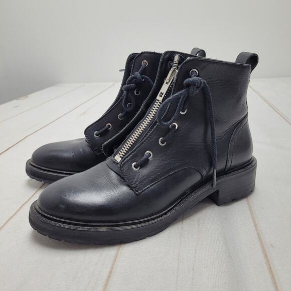 Rag & Bone Cannon black leather combat moto boots vibram sole zip - Picture 1 of 9
